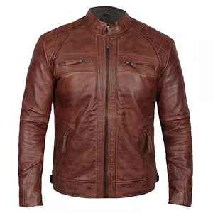 Chaqueta de Cuero Marrón para Hombre, Estilo Urbano, a la Moda, Nueva, Personalizada, de Manga Larga, Chaqueta de Cuero para Hombre - Product Image 1