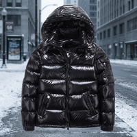 Manteau d'hiver pour homme, noir, à capuche, rembourré, imperméable, fermeture éclair, vêtement d'extérieur décontracté, coupe classique, couleur unie, en polyester