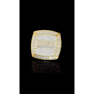 Moissanite Diamond Iced Out Custom <b>Name</b> Pinky <b>Ring</b> in 14K Yellow Gold Micro Pave Hip Hop Statement <b>Ring</b> - Product Image 1
