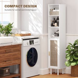 White Freestanding Bathroom <b>Storage</b> Cabinet with Adjustable Shelves & Rattan Doors <b>Tall</b> Design for Hospital Bedroom Application - Product Image 5