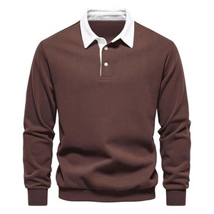 <b>Men's</b> <b>Long</b> <b>Sleeve</b> Polo <b>Shirt</b> Color Block <b>White</b> Collar Black Rugby Training Jersey Breathable Top - Product Image 3
