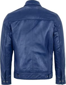 Vestes Deified pour hommes, veste moto en cuir véritable bleu, col rabattu, fermeture éclair, longueur normale, vêtements d'automne - Product Image 5