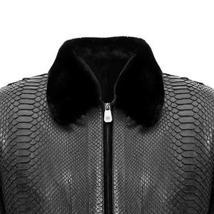 Blouson Bomber Homme Personnalisé en Cuir Véritable Noir Gaufré Effet Peau de Serpent Imperméable avec Fermeture Éclair – Style Décontracté Hiver Moto - Product Image 5