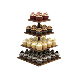 Support à cupcakes carré en bois noir à 4 niveaux avec logo personnalisé, présentoir à desserts à étages pour anniversaire, mariage, fête, vente en gros - Product Image 2