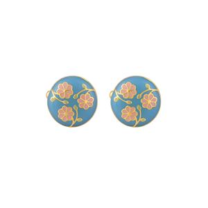 Mancuernillas Redondas de Lujo con Baño de Oro y Esmalte Azul y Rosa para Hombre, Accesorios Florales para Camisa Formal, Regalo de Boda o Negocios, Diseño Exclusivo - Product Image 1