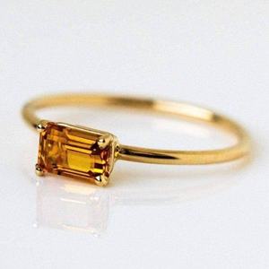 Bague en Citrine Naturelle en Argent Sterling 925 Plaqué Or 14 carats, Modèle Baguette Délicate, pour Empilage, Pierre de Naissance - Product Image 6