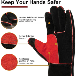 Guantes de soldador de cuero vacuno de diseño personalizado, resistentes al calor y al fuego, guantes de trabajo de doble seguridad para soldadura. - Product Image 3