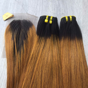 Precio de fábrica 100% Raw Virgin Vietnamita Trama humana Encaje Peluca Hueso Recto Ombre Color amarillo Super Doble Extensiones de cabello dibujado - Product Image 6