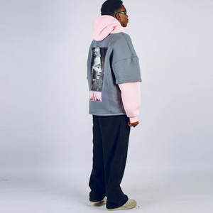 Sudadera con capucha de doble capa para hombre, estilo oversize, 2 en 1, con hombros caídos, sudadera de doble capa para hombre - Product Image 3