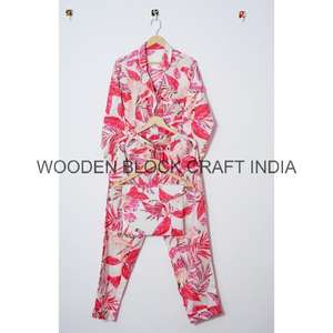 ชุดนอนผู้หญิงสวยงามปรับแต่งได้ พร้อมปกเสื้อพับลง ลายพิมพ์บล็อกด้วยมือ ออกแบบโลโก้ส่วนตัว รับสั่งซื้อจำนวนมาก - Product Image 6