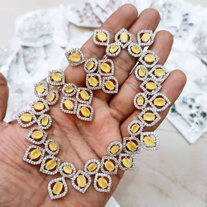 Ensemble de collier en argent plaqué luxe avec diamants CZ et pierres jaunes en forme de larme, ensemble de bijoux de mariage pour la mariée - Product Image 1