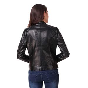 Double-necked Motorcycle Jacket Loose <b>Leather</b> Jacket Short Spring and Autumn Women's Coat - Product Image 5