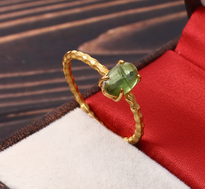 Anillo de Plata de Ley 925 con Cabujón Ovalado Clásico de Peridoto, Chapado en Oro, para Mujer, Sin Níquel, Sin Plomo - Product Image 6