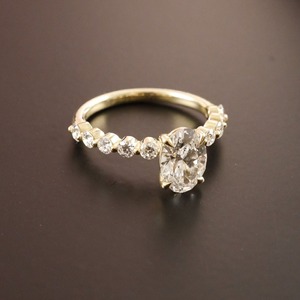 Oval Cut 2 CT Lab Diamond Ring 14K Yellow Gold Solitaire Engagement Ring Floating Accent Stones Modern Bridal Anniversary Ring - Product Image 2