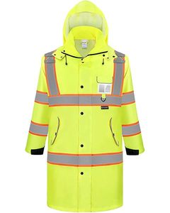 Traje Impermeable de Alta Visibilidad para Hombre, Color Amarillo, con Capucha y Franjas Reflectantes, Estilo Ropa de Trabajo, Recubierto de PU, Poliéster - Product Image 3