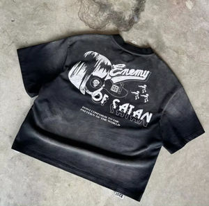 Camiseta Vintage con Logotipo Personalizado OEM, 100% Algodón, Impresión por Serigrafía, Lavado a la Piedra, Camiseta Hip Hop para Hombre - Product Image 5