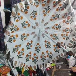 Sombrillas Tradicionales Hechas a Mano en India, Sombrilla Redonda de Algodón con Estampado a Mano para Jardín - Product Image 3