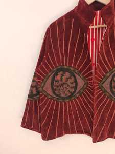 <b>Red</b> <b>Velvet</b> Eye Embroidery Suzani <b>Jacket</b> Handmade Embroidered Boho Coat Tribal Eye Pattern Statement <b>Velvet</b> Outerwear Wholesale - Product Image 5