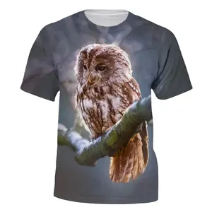 Kaus 3d Fashion pria dan wanita 2023-2024 Kaos Oblong leher-o gaya terbaru gambar hewan burung hantu