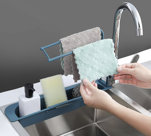 OEM/ODM Vietnam Retractable Metal Sink Drain Rack Soap <b>Sponge</b> <b>Holder</b> with Towel Bar Organizer - Product Image 1
