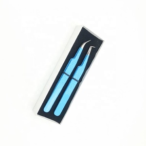 Pince à épiler pour extension de cils en acier inoxydable bleu pour bébé soins personnels Diamond Grip personnalisé Logo incurvé à 90 degrés pointe pointue Volume - Product Image 6