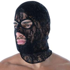 Masque intégral en cuir noir pour homme, style fetish, avec dentelle fluide et design sexy à bouche ouverte, pour clubbing - Product Image 4