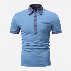 Chemise décontractée pour homme en piqué 100 % polyester bleu marine à manches courtes, respirante, infroissable, coupe classique, design tricoté uni - Product Image 1
