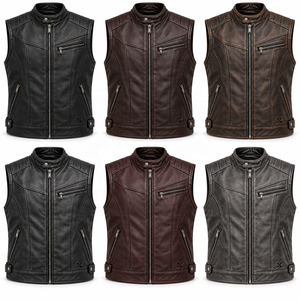 Men's Motorcycle & Biker Leather <b>Vests</b> | Grey Black Burgundy <b>Brown</b> Blue | OEM ODM Manufacturer | Premium Design Quality | - Product Image 5
