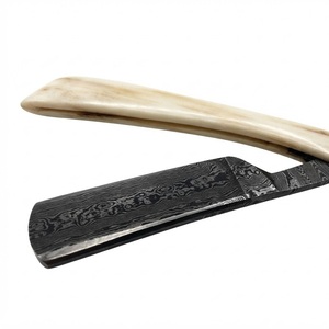 IKZARSA Damascus Pattern Stainless Steel <b>Razor</b> with Bone Handle Single Blade for Barber Shop Use Face and Head Shaving <b>Men</b> - Product Image 1
