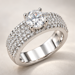 Anillo de Diamante Solitario de 1.50 Ct |   Anillo de Diamantes con Pavé Ancho y Diamantes Laterales |   Anillo de Compromiso de Oro de Lujo |   Certificado por IGI |   OEM/ODM - Product Image 2