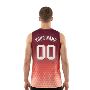 Conjunto de Camiseta y Pantalones Cortos de Baloncesto con Diseño de Panal de Abeja para Hombre, Sublimación en Degradado, Cuello en V, Sin Mangas, Nombre y Número del Equipo Personalizados, Uniforme - Product Image 4