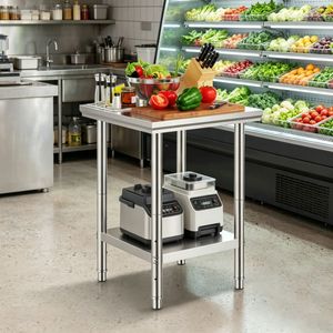 Commercial Stainless Steel Work <b>Table</b> 24x24x31 Inch Heavy Duty <b>Kitchen</b> <b>Prep</b> <b>Table</b> with Adjustable Lower Shelf - Product Image 2