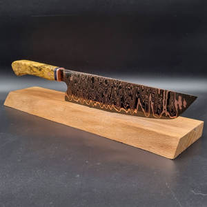 Cuchillo de chef hecho a mano de cobre y acero de Damasco con patrón personalizado, cuchillo de cocina profesional con mango de resina y madera. - Product Image 2