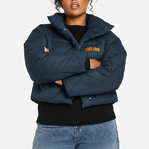 2025 New Arrived Dyed Rivet Embroidery Cotton Padded Hooded Collar Crop Winter Puffer Jacket Women's Custom Logo Plus Size Solid - Product Image 6