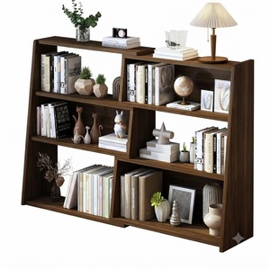 Estantería de madera extensible de 3 niveles, estantería ajustable de 2 piezas con 6 compartimentos abiertos, color nogal - Product Image 1