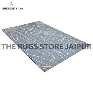 Hand-Knotted Slate Blue Wool Area Rug Modern Abstract Linear Pattern Low Pile <b>Fluffy</b> Luxury <b>Carpet</b> for Living Room Hotel - Product Image 2