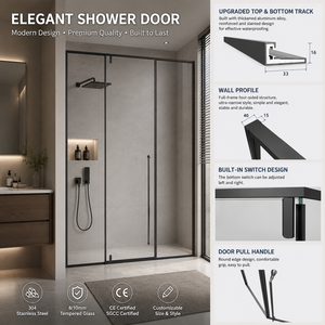 Porte de <span class=keywords><strong>douche</strong></span> encadrée à une seule ligne avec deux panneaux fixes et un <span class=keywords><strong>axe</strong></span> pivotant pour usage commercial - Vente en gros fournisseur - Product Image 2