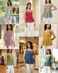 Haut en coton imprimé rouge à col carré pour femme, style décontracté, collection été Inde Pakistan - Product Image 3