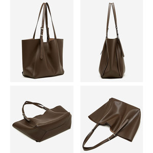 Bolsos de Mano de Cuero Genuino de Alta Gama para Mujer, con Logotipo Personalizado, Bolso de Hombro Tipo Cubo, Bolso Tote para Mujer - Product Image 3