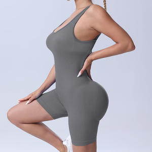 Wholesale Famous Brand Solid Breathable Yoga Pilates <b>Stretch</b> Seamless Ribbed Mid Front Eco-Friendly Spandex <b>Shorts</b> 2-Piece Women - Product Image 1