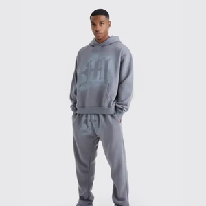 Custom Logo Track Suits French Terry Hoodie Set Mens <b>Blank</b> Heavy <b>Weight</b> Thick Fleece Cotton Oversized Tracksuits for Unisex - Product Image 1