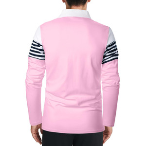 Polo de Manga Larga para Hombre, con Bloques de Color, Rayas Rosa, Blanco y Negro, Estilo Casual, Tejido de Punto, Corte Regular 2027 - Product Image 3