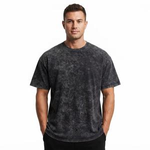 Acid Wash Vintage Graphic T-<b>Shirt</b> for Men Custom Logo <b>Oversized</b> Cotton Short Length - Product Image 1