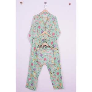 Unique Design Wear Pajama Set Cotton Pants <b>Shirt</b> Pajama Set Sleepwear Pajama set <b>for</b> <b>Women</b> Hand Block and Floral Printed PJ set - Product Image 5