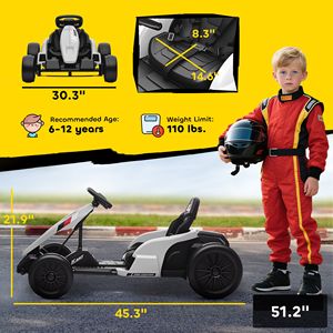Go Kart Elettrico 24V con Doppi Motori da 150W, Sedile Regolabile, Velocità Massima 18 km/h, Avvio Graduale, Imbracatura a 5 Punti, Colore Bianco - Product Image 3