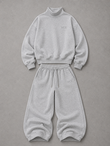 Conjuntos de sudaderas de cuello alto oversize con bordado de chenilla personalizado, sudaderas con capucha y joggers de pierna ancha de felpa de 450 g/m², ropa urbana premium al por mayor. - Product Image 2