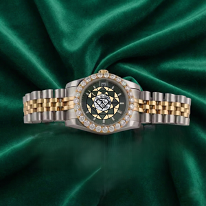 Reloj de Lujo con Diamantes Moissanite, Caja Cuadrada de Cuarzo, Esfera de Cristal, Correa de Goma, para Hombre y Mujer, Acero Inoxidable de Dos Tonos, Unisex - Product Image 1