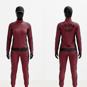 Combinaison d'entraînement de baseball pour femmes en polyester et élasthanne de qualité supérieure, 280 GSM, bordeaux avec empiècements noirs, logo personnalisé par transfert thermique - Product Image 1