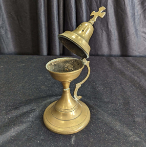 Handcrafted polished brass dhoop incense <b>burner</b> bowl holder with curved <b>side</b> handle for temple, available at wholesale prices. - Product Image 6
