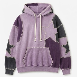 Sudadera con Capucha Personalizada con Parches de Estrellas y Costuras Decorativas |   Sudadera con Capucha Extra Grande Color Morado Vintage |   OEM y ODM - Product Image 6